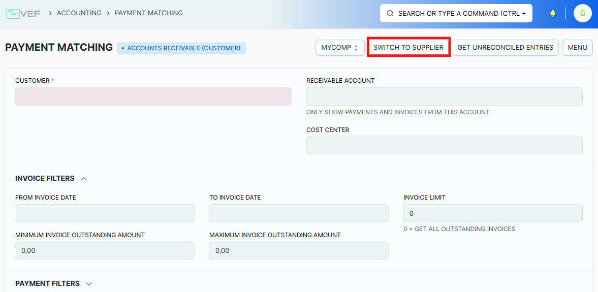 payment matching home new switch to supplier